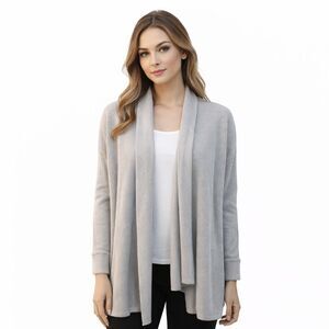 Ann Taylor LOFT Lounge Cardigan Sweater Womens Large Gray Waffle Knit Open Front